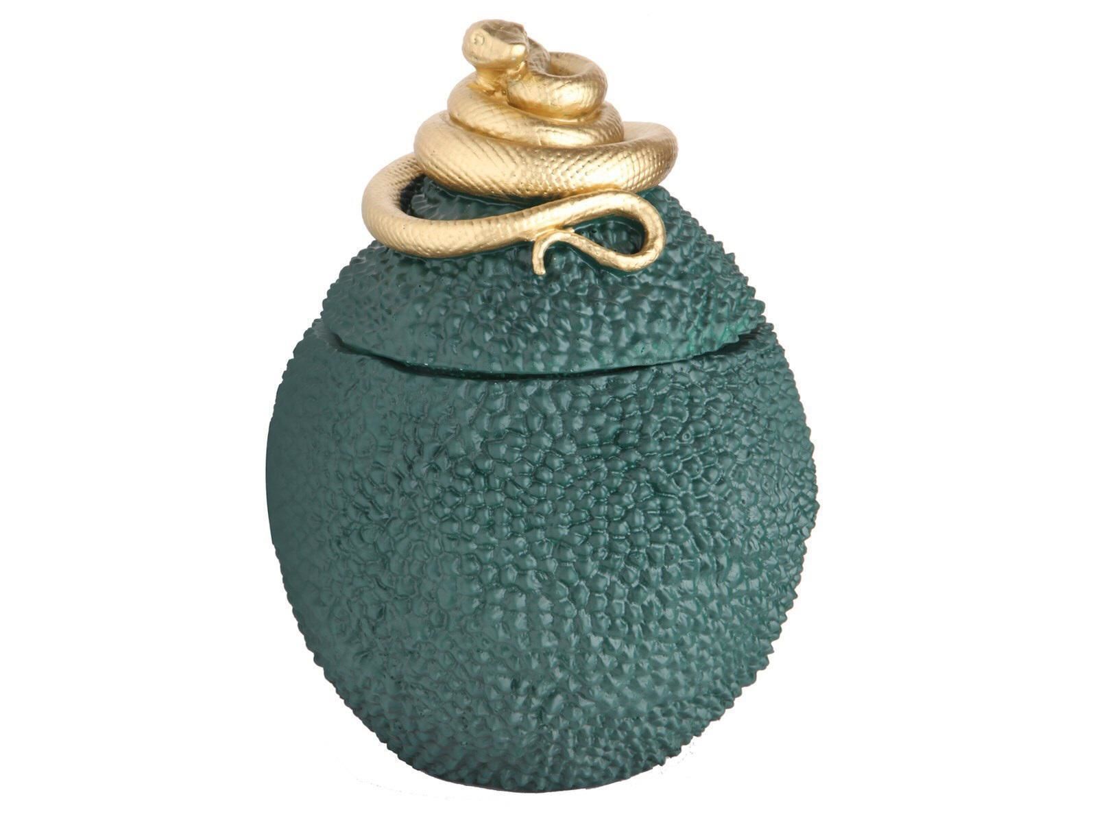 YEŞİL ALTIN YILAN FİGÜRLÜ KAPAKLI KÜP 34CM