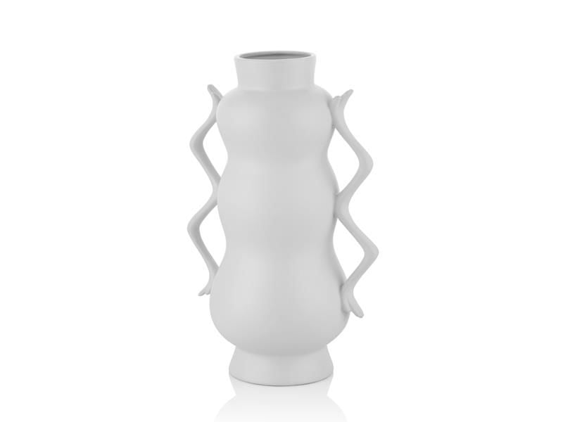 BULB 3 KATLI KULPLU BEYAZ VAZO 33CM