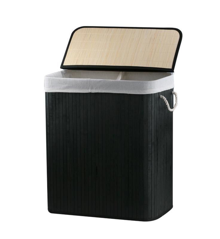 BAMBU SİYAH 2 BÖLMELİ KATLANIR ÇAMAŞIR SEPETİ 62CM