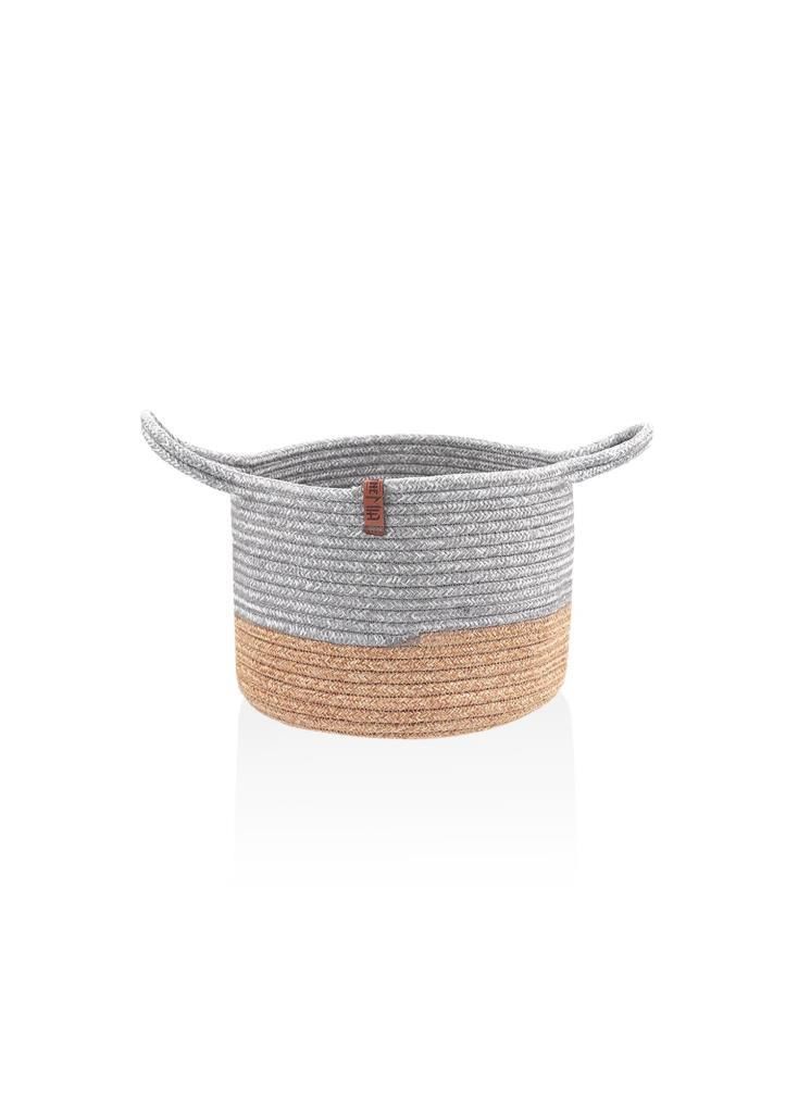 GRİ BAMBU JÜT YUVARLAK KULPLU SEPET 25X20CM