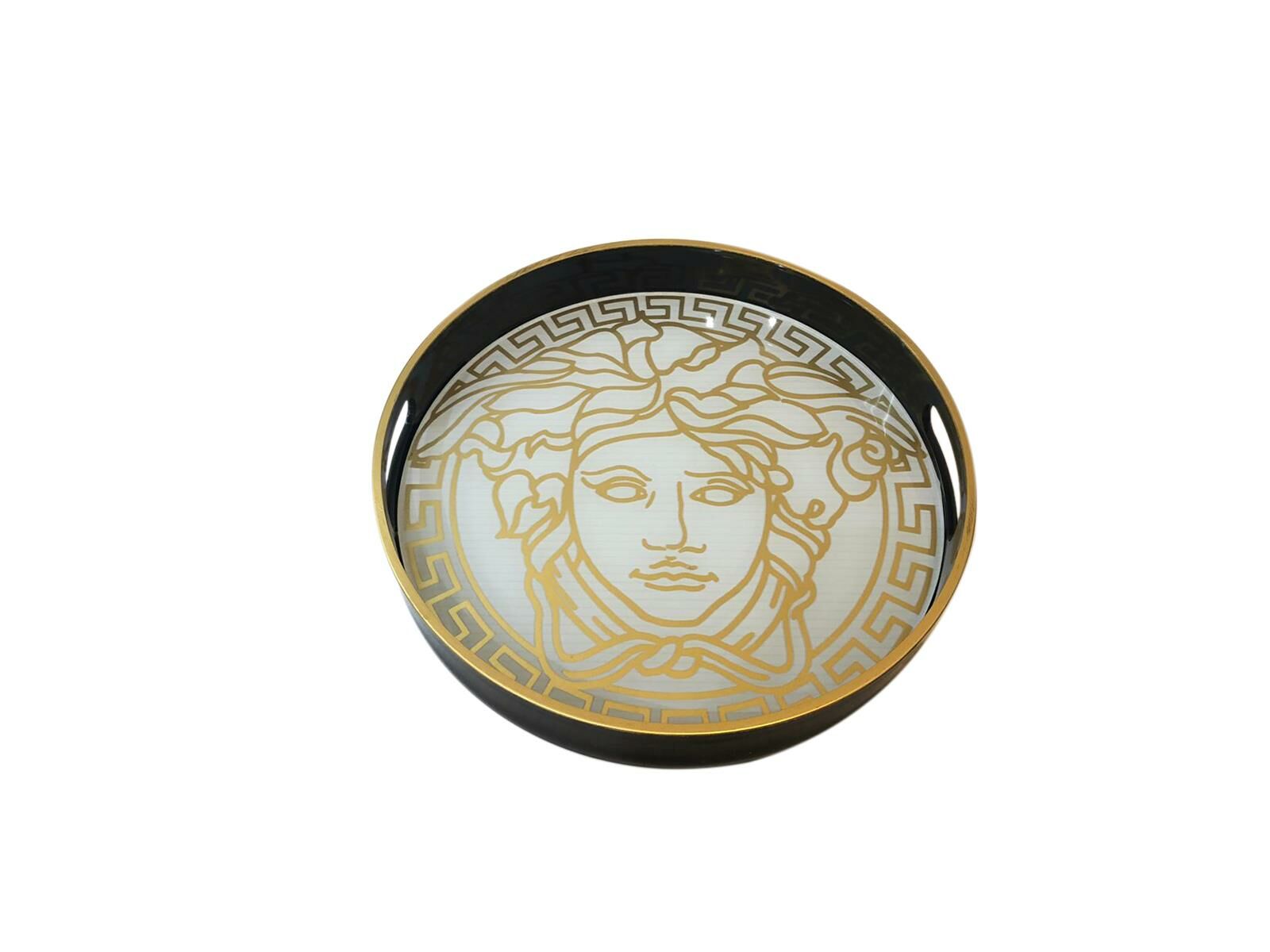 BEYAZ VERSACE DESEN YUVARLAK TEPSİ 29cm