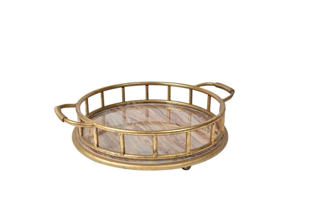 ALTIN AÇIK KAHVE ESKİTME YUVARLAK TEPSİ 35cm