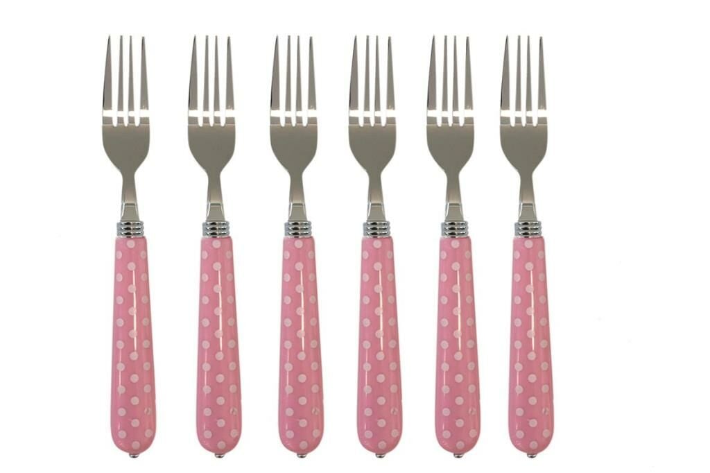PEMBE PUANTİYELİ 6'LI YEMEK ÇATAL
