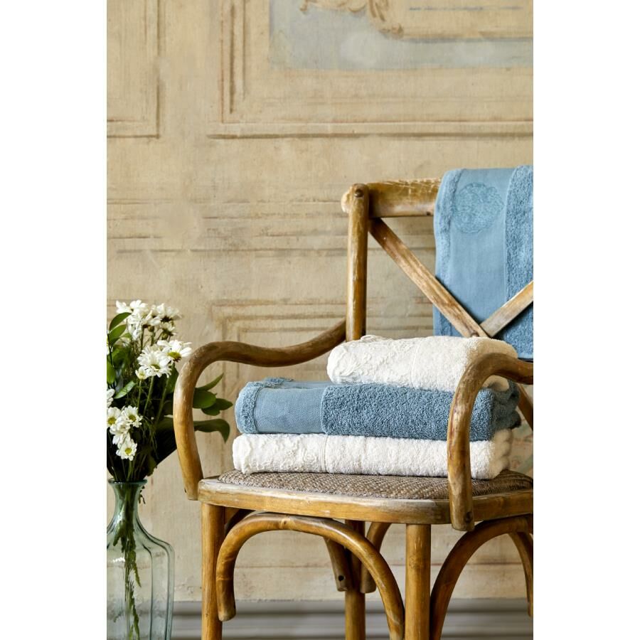 TRELLA DANTELLİ KREM MAVİ HAMAM SETİ