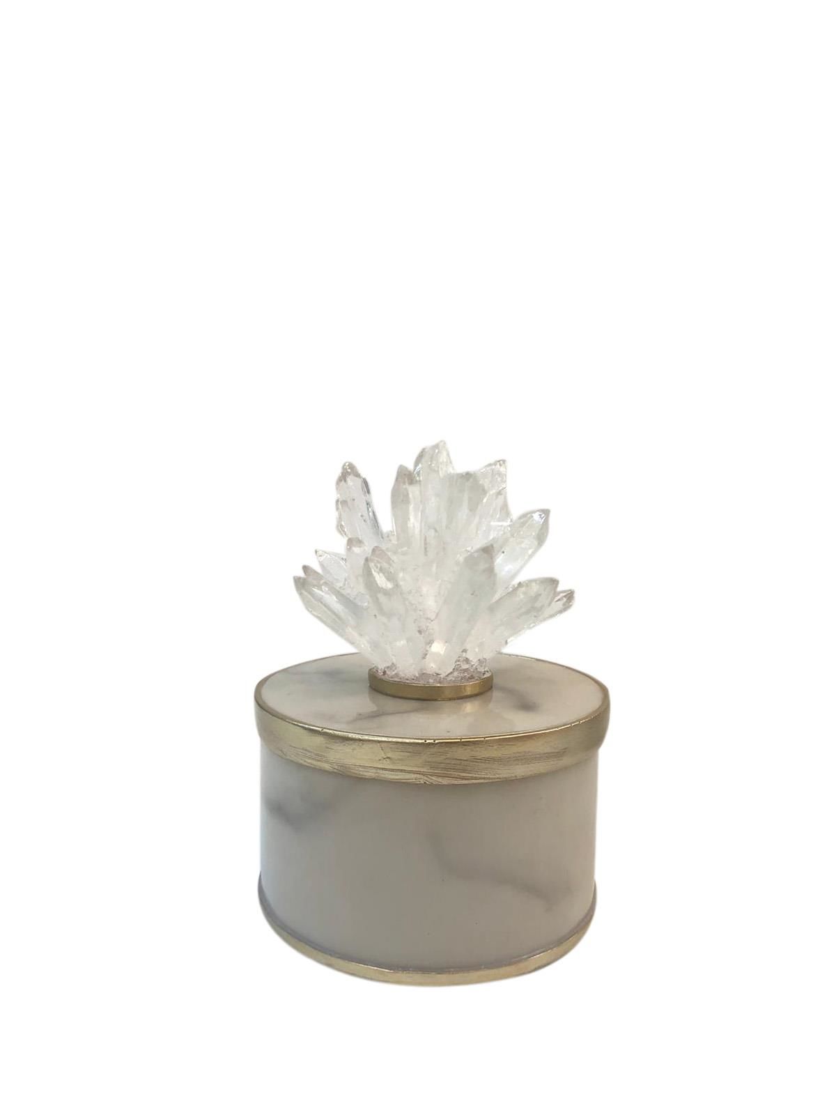 KREM KRİSTAL KAPAKLI DEKORATİF KUTU 16cm