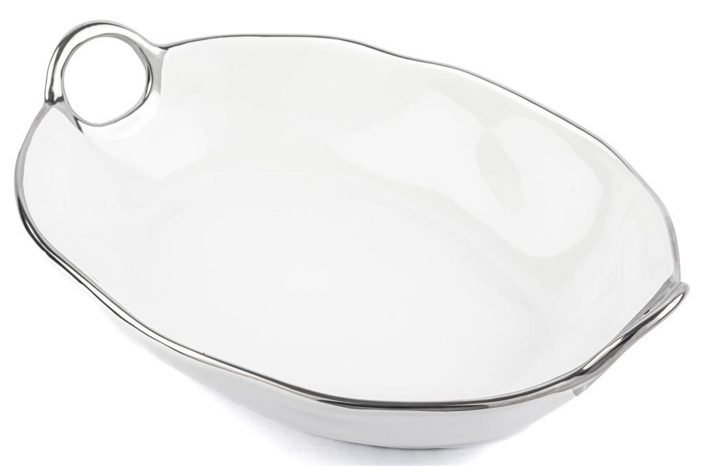 GÜMÜŞ RİMLİ DERİN OVAL SERVİS KASE 40X29X8CM
