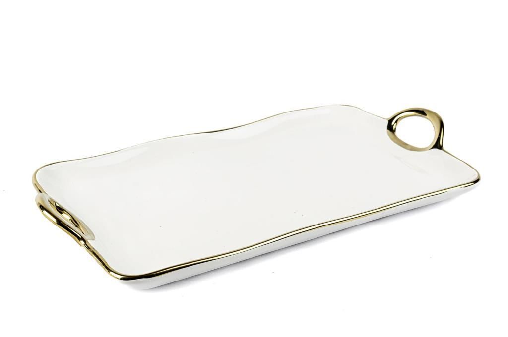 GOLD RİMLİ DİKDÖRTGEN SERVİS TABAK 35X20X4CM