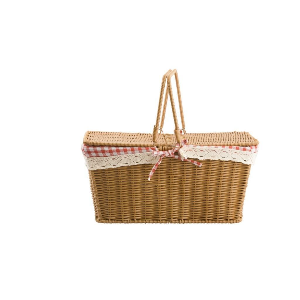 SENTETİK HASIR DİKDÖRTGEN KAPAKLI PİKNİK SEPETİ 39CM