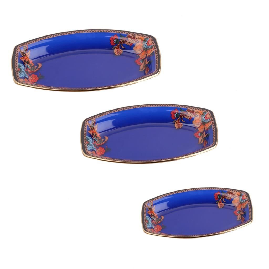 LORENA LACİVERT OVAL 3'LÜ KAYIK TABAK