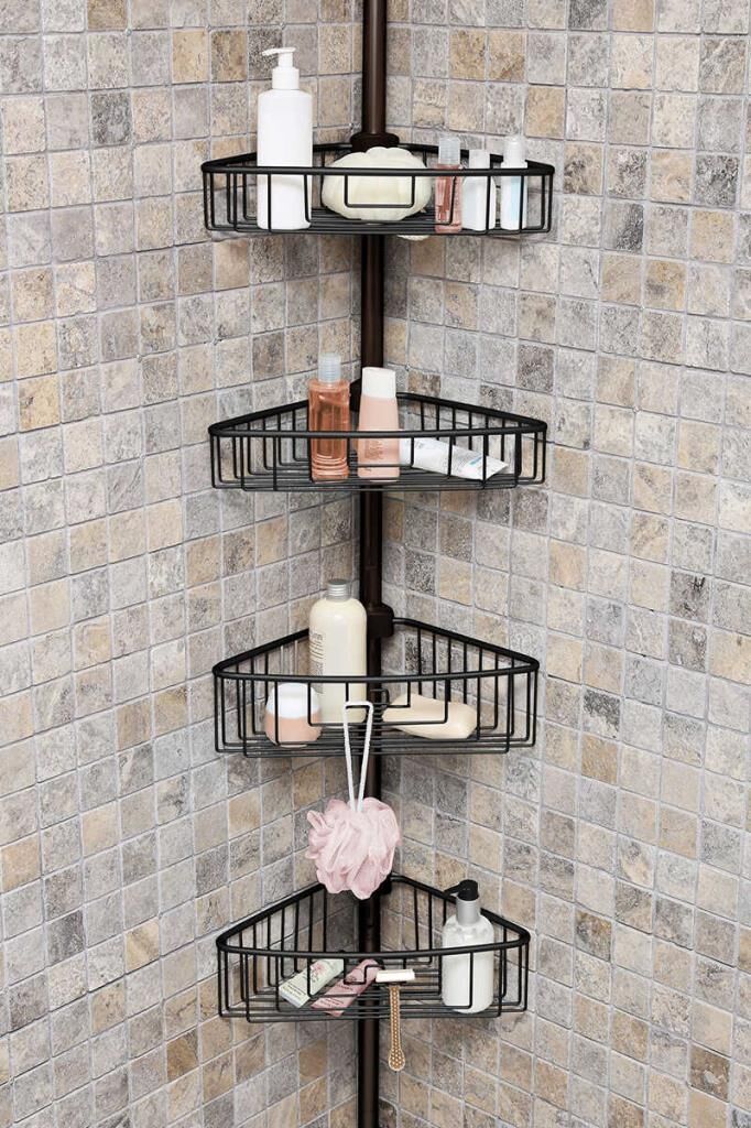 ALUMİNYUM 4 RAFLI YAYLI BANYO KÖŞE RAFI