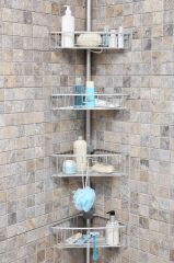 ALUMİNYUM 4 RAFLI YAYLI BANYO KÖŞE RAFI MAT ELOKSAL