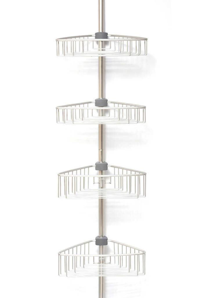 ALUMİNYUM 4 RAFLI YAYLI BANYO KÖŞE RAFI MAT ELOKSAL