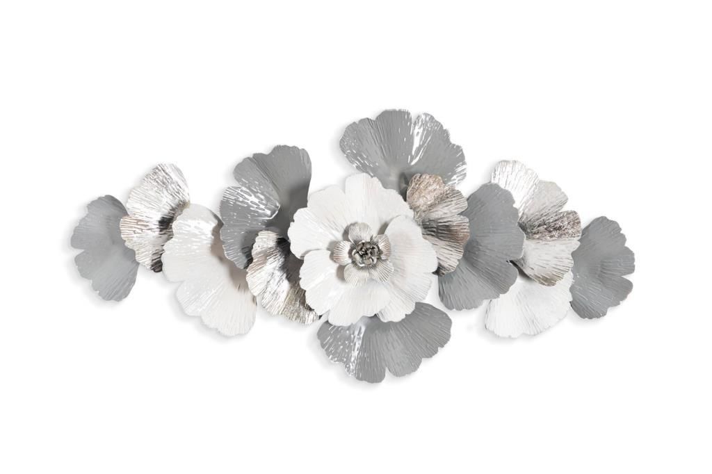 BEYAZ GÜMÜŞ ÇİÇEK METAL TABLO 155X75CM