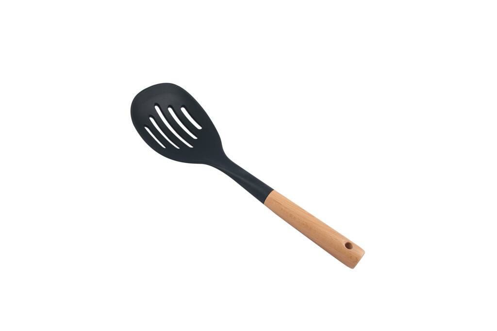SİYAH AHŞAP SİLİKON KEVGİR 34CM