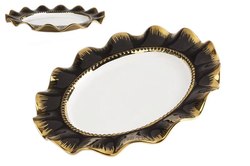 SİYAH ALTIN YUVARLAK SERVİS TABAK 38 cm