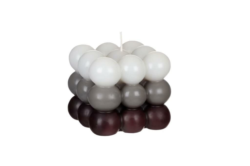 BEYAZ GRİ BORDO BUBBLE MUM 9,5X9,5CM