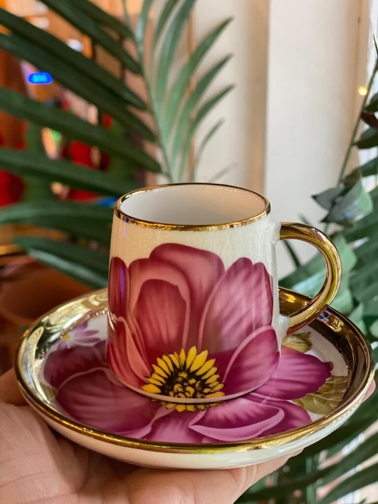 PEMBE ÇİÇEK TEK KİŞİLİK TÜRK KAHVESİ FİNCANI