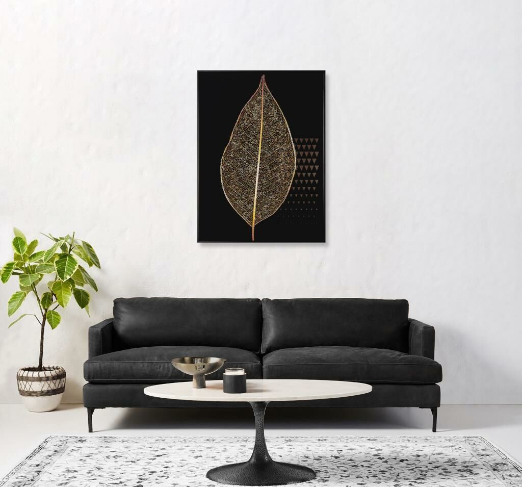 SİYAH KAHVE TAŞLI YAPRAK TABLO 60X80CM