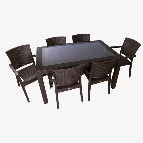 CAPİSSİ KAHVE RATTAN CAMLI MASA SETİ 90X150CM