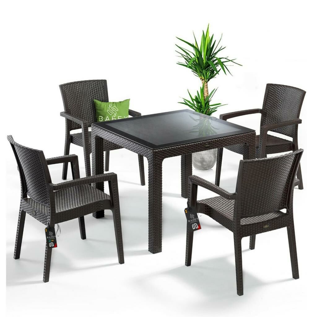 ELİT KAHVE RATTAN CAMLI MASA SETİ 90X90CM