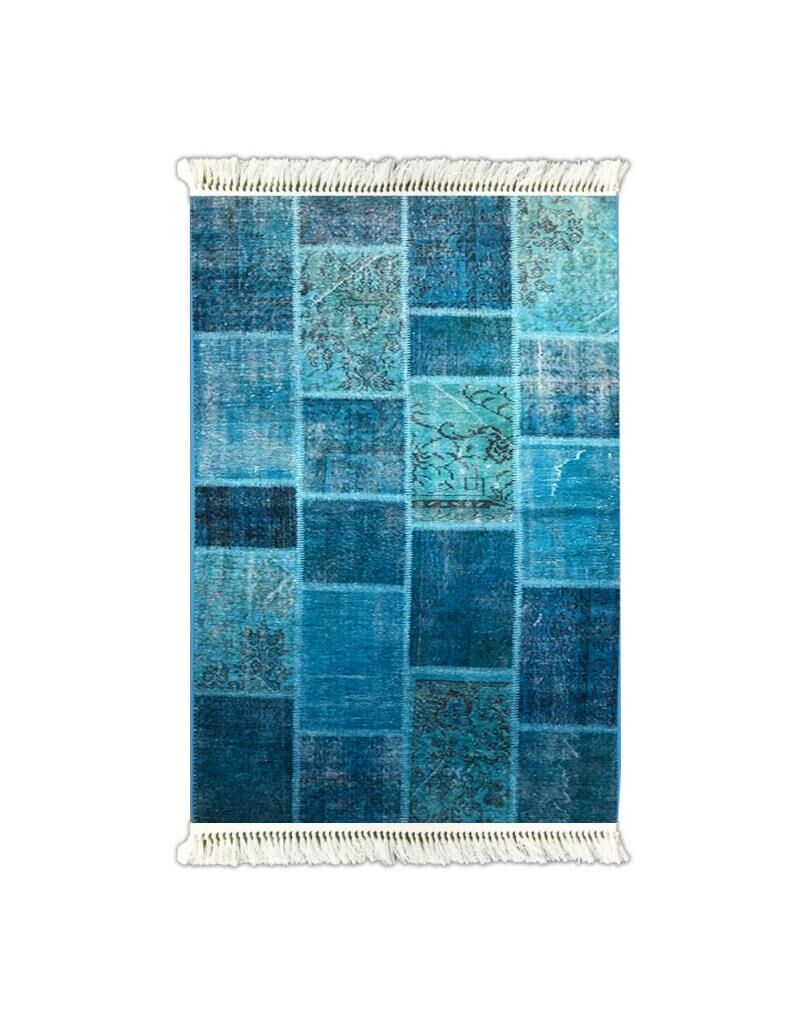 P2001 MAVİ ETNİK DESEN KAYDIRMAZ HALI 80X150CM