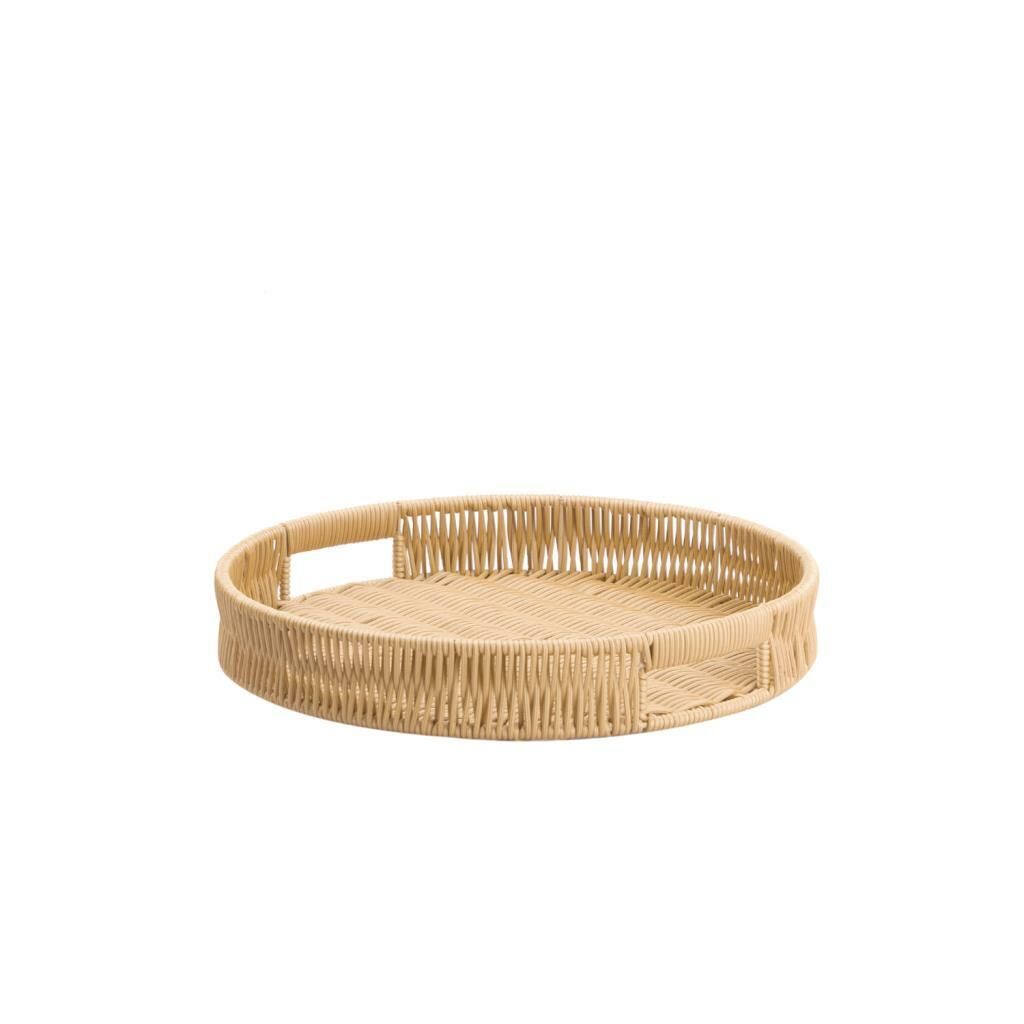 SENTETİK HASIR BEJ YUVARLAK TEPSİ 30CM