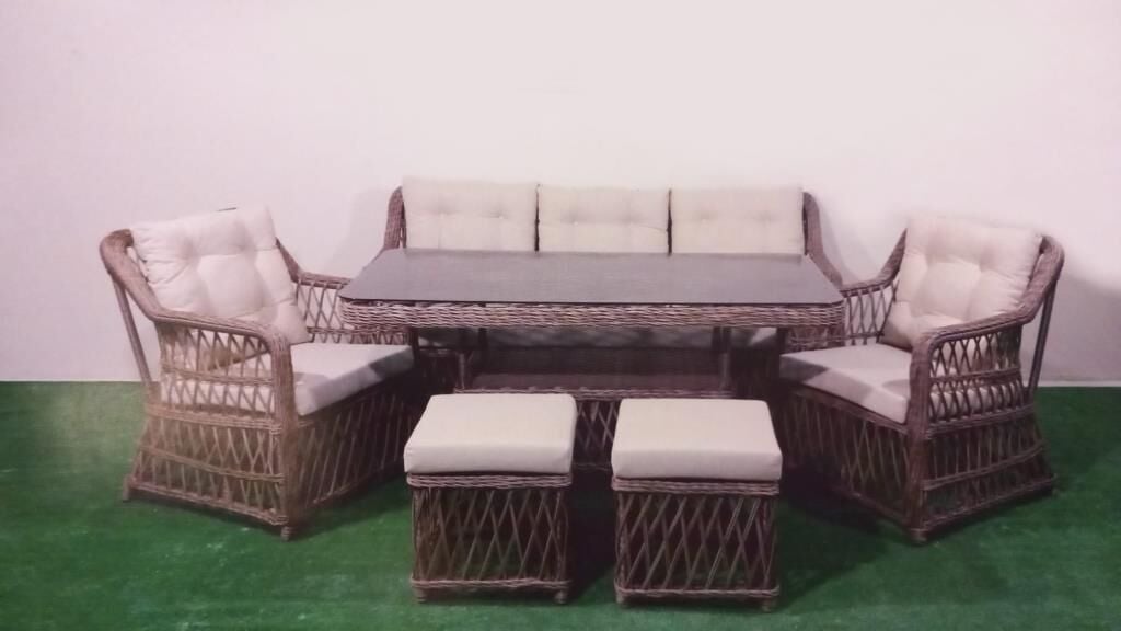 BAMBU RATTAN AÇIK KAHVE 5 KİŞİLİK OTURMA GRUBU