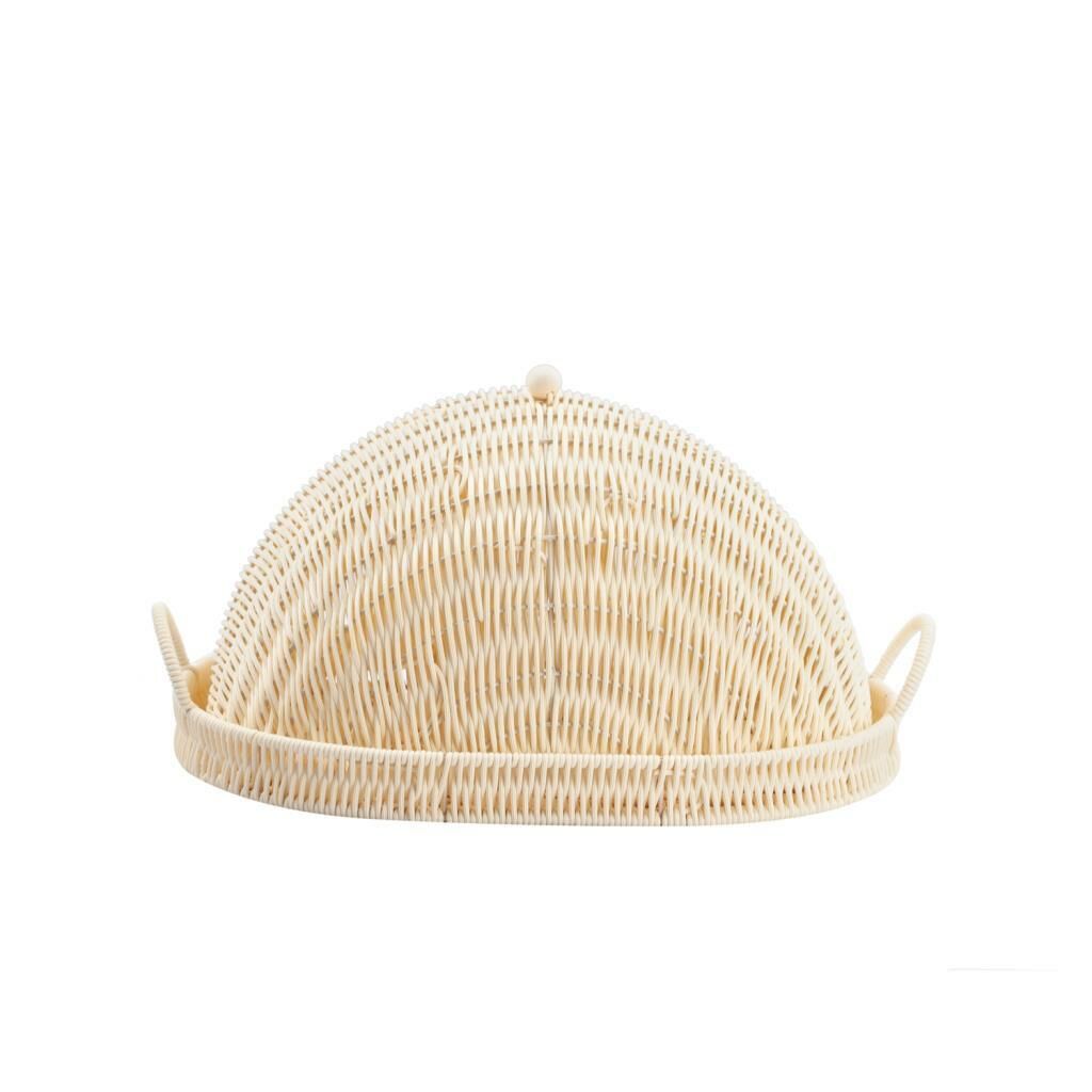 SENTETİK HASIR KREM OVAL KAPAKLI TEPSİ/SUNUMLUK 40X30X23CM