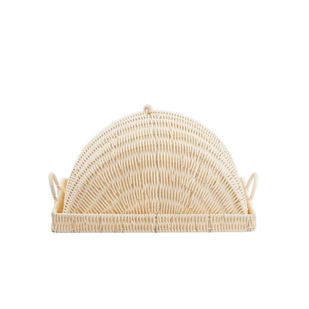 SENTETİK HASIR KREM DİKDÖRTGEN KAPAKLI TEPSİ/SUNUMLUK 40X30X23CM