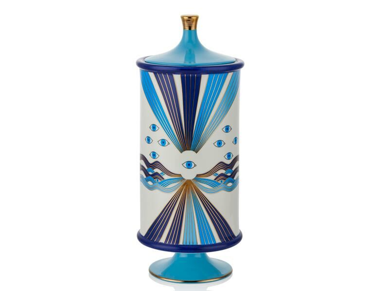 BLUE EYE MAVİ BEYAZ KAPAKLI VAZO 38CM