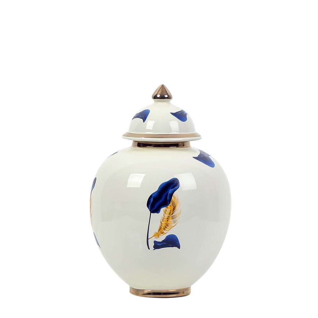 MAVİ ALTIN YAPRAK DESEN KÜP 26CM
