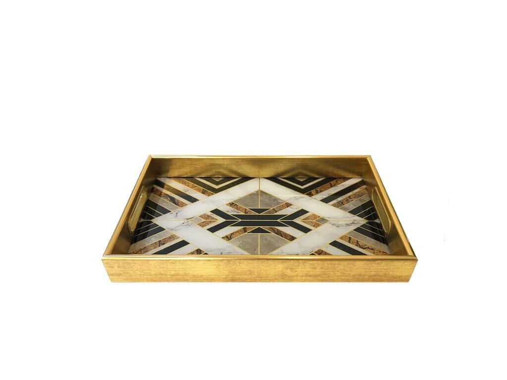 ALTIN GEOMETRİK DESEN TEPSİ 25X40CM