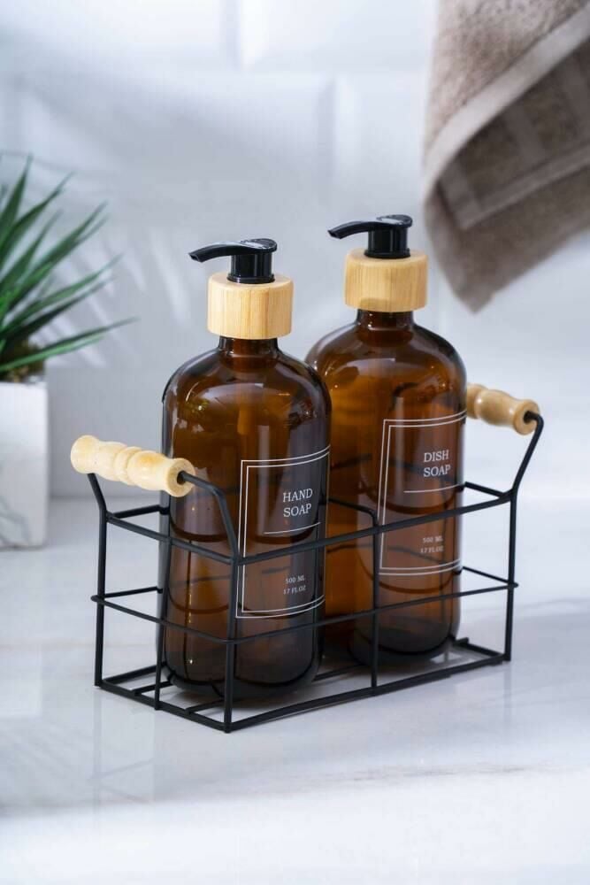AMBER SİYAH STANDLI 2'Lİ SIVI SABUNLUK 500ML