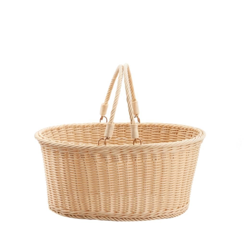 SENTETİK HASIR BEJ OVAL KAPAKSIZ PİKNİK SEPETİ 40X30X19CM