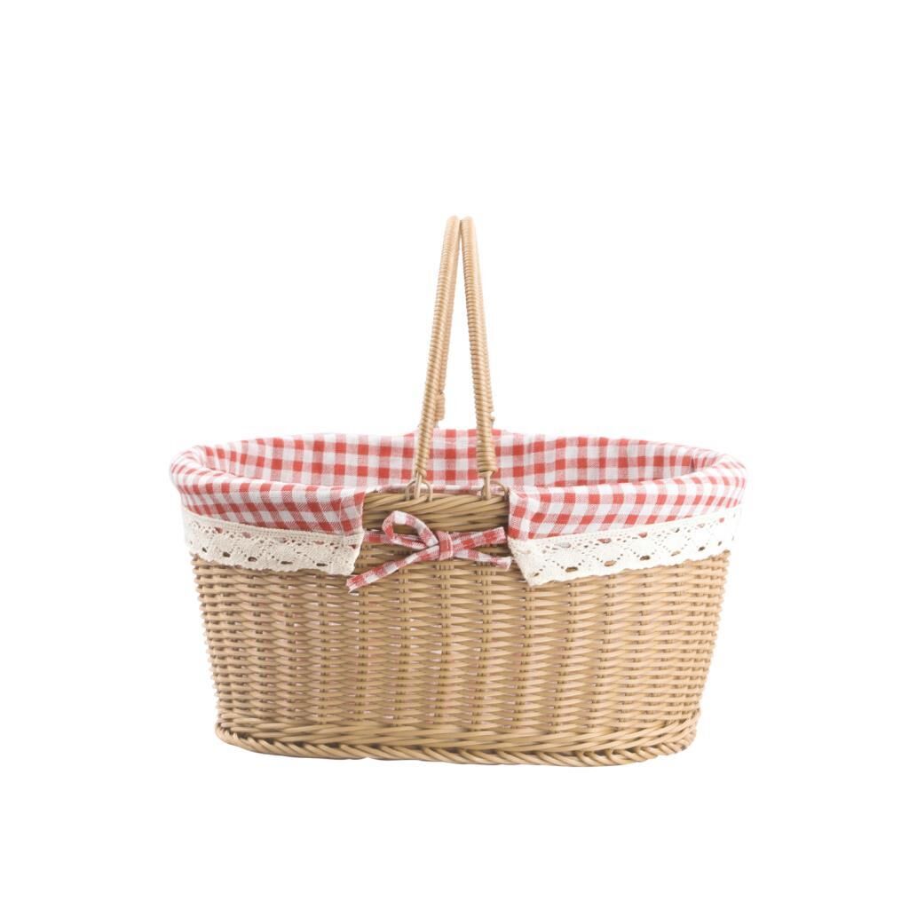 SENTETİK HASIR BEJ OVAL PİKNİK SEPETİ 37X27X18CM