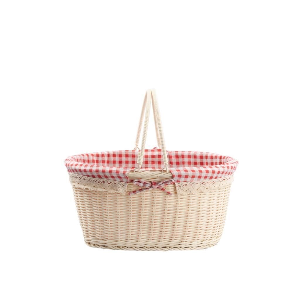 SENTETİK HASIR KREM OVAL PİKNİK SEPETİ 32X24X16CM