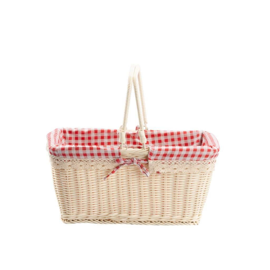 SENTETİK HASIR KREM DİKDÖRTGEN PİKNİK SEPETİ 37X27X17CM