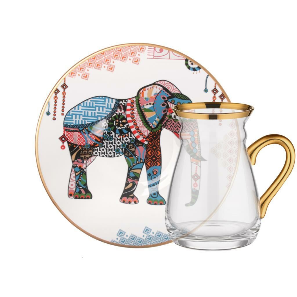 ELEPHANT BEYAZ KULPLU 6 KİŞİLİK ÇAY SETİ