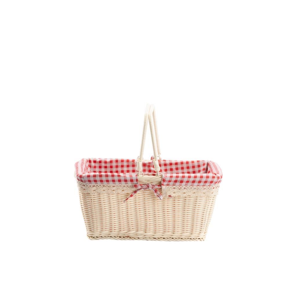 SENTETİK HASIR KREM DİKDÖRTGEN PİKNİK SEPETİ 27X19X14CM