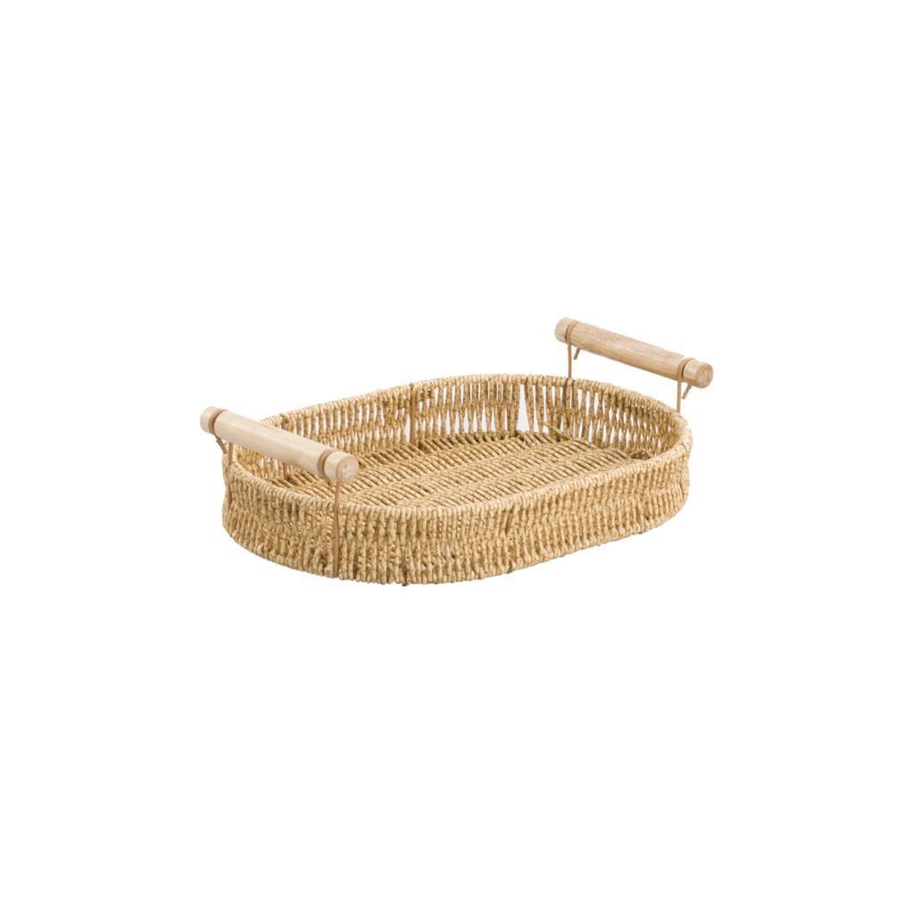 SENTETİK HASIR OVAL AHŞAP KULPLU TEPSİ 30CM