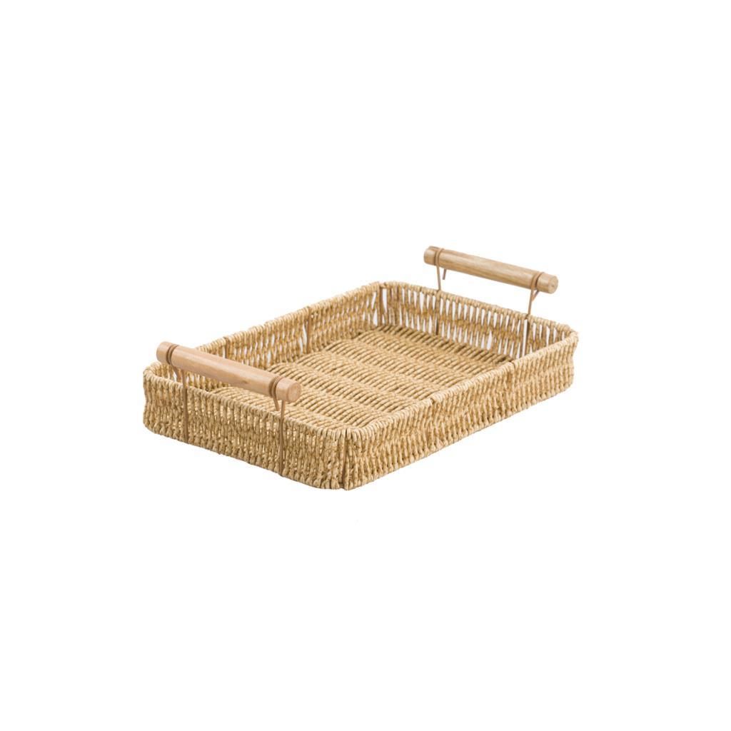 SENTETİK HASIR DİKDÖRTGEN AHŞAP KULPLU TEPSİ 25X35CM
