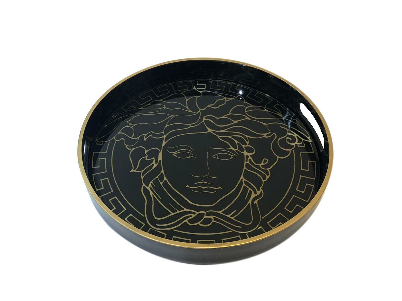 SİYAH VERSACE DESEN YUVARLAK TEPSİ 37cm