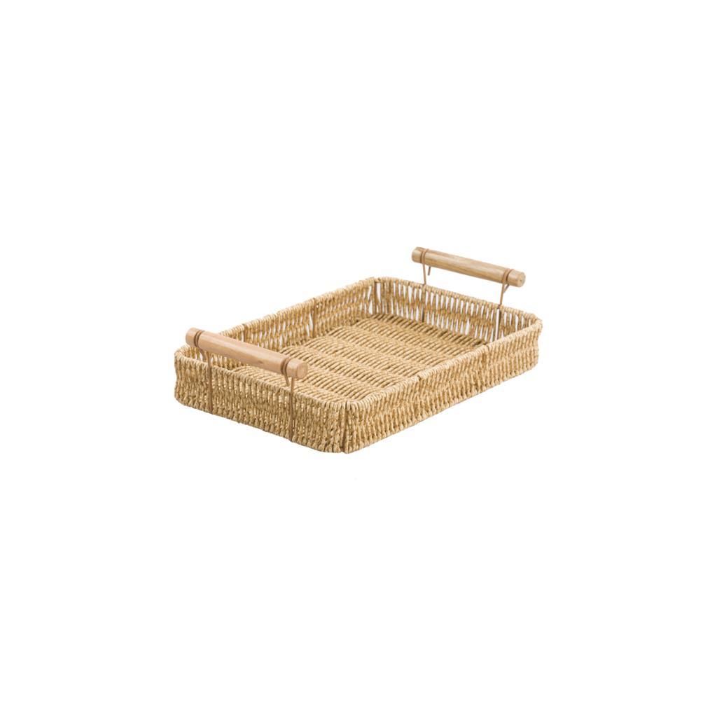SENTETİK HASIR DİKDÖRTGEN AHŞAP KULPLU TEPSİ 20X30CM