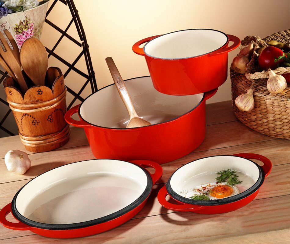 KIRMIZI DEMİR DÖKÜM TENCERE 30CM