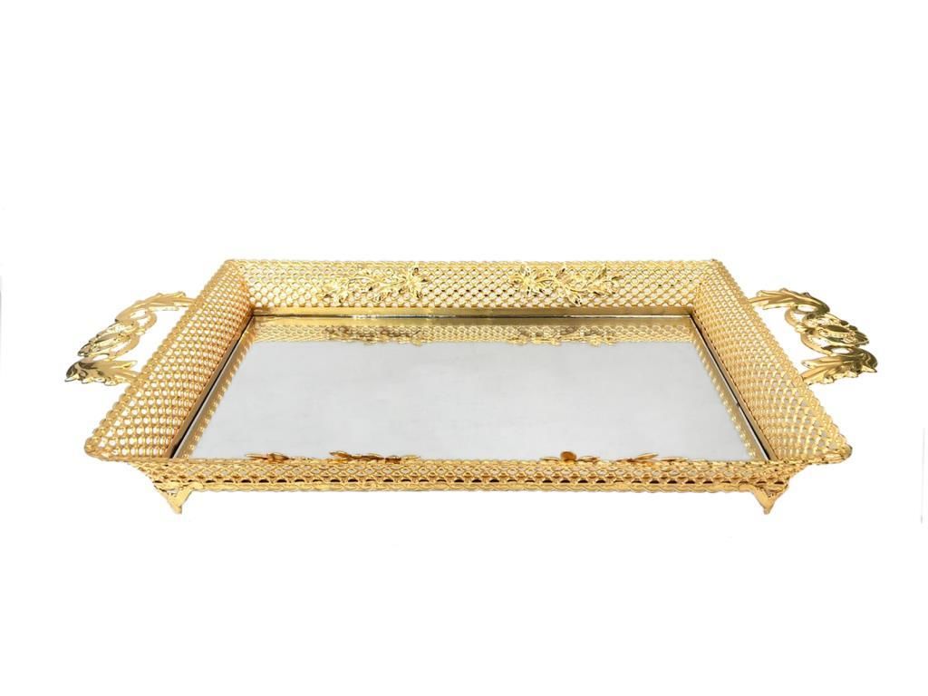 ALTIN ÖRGÜ DİKDÖRTGEN TEPSİ 47X25CM
