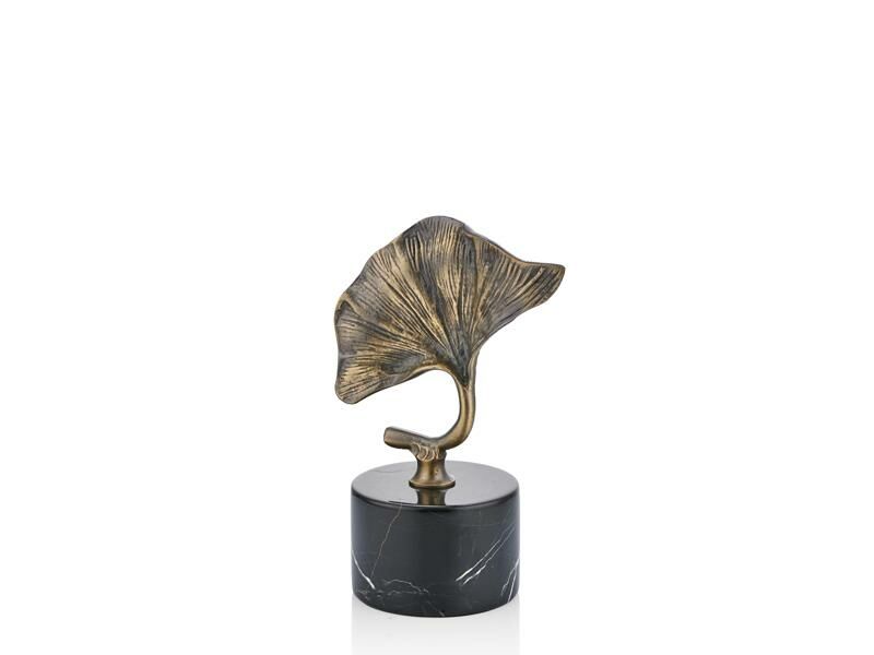 EVZA MERMER SİYAH ALTIN ESKİTME GINKGO KAİDELİ DEKOR 21CM
