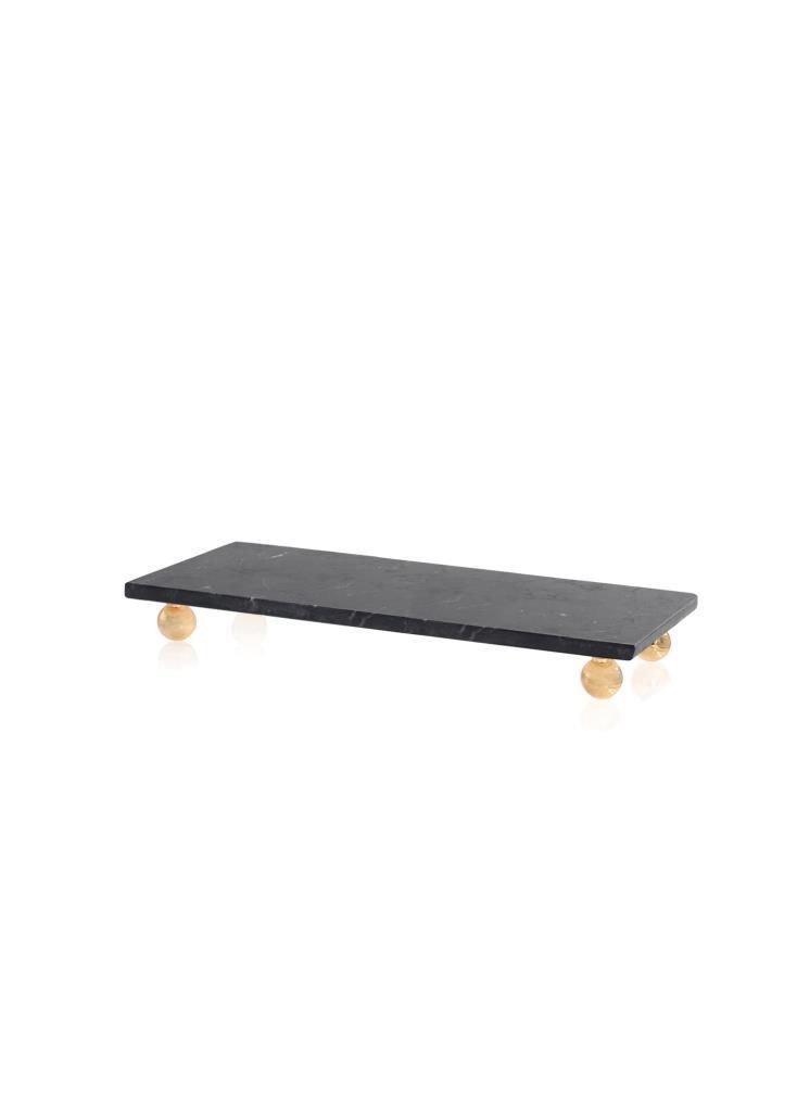 MERMER BONCUK SİYAH AYAKLI SERVİS TABAK 30X15CM