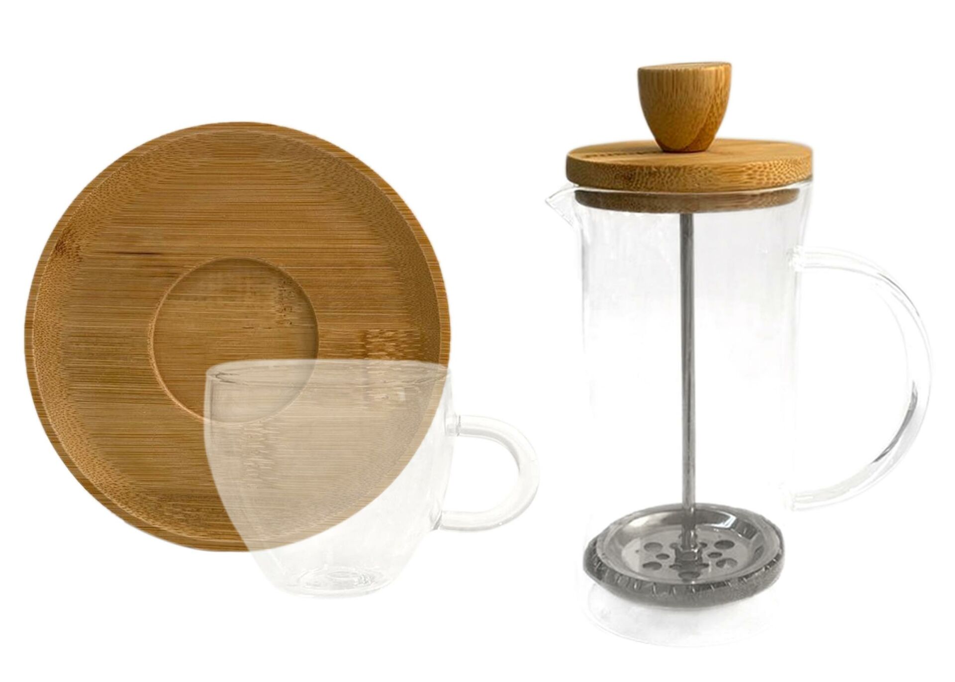 BAMBU TABAKLI 2'Lİ ESPRESSO FİNCANI VE FRENCH PRES