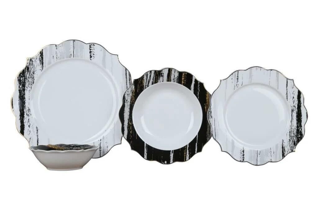 SİYAH BEYAZ 6 KİŞİLİK 24 PARÇA YEMEK TAKIMI