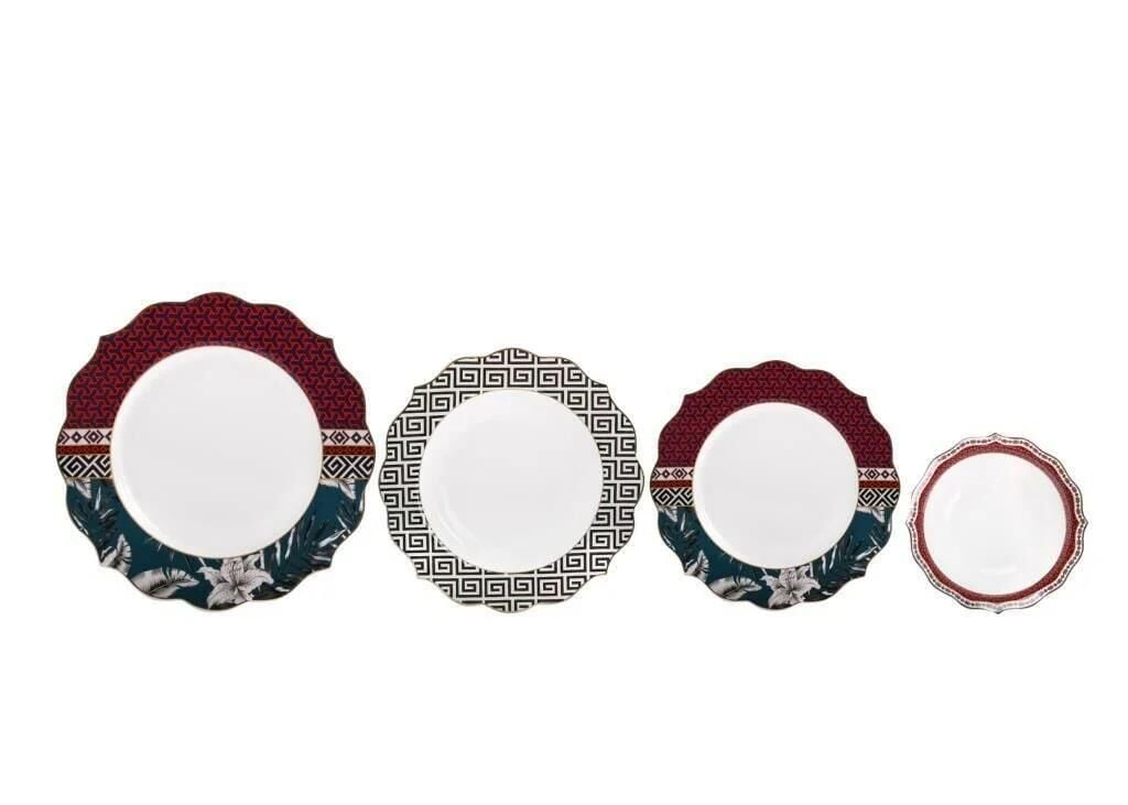 KIRMIZI MAVİ TROPİK 6 KİŞİLİK 24 PARÇA YEMEK TAKIMI